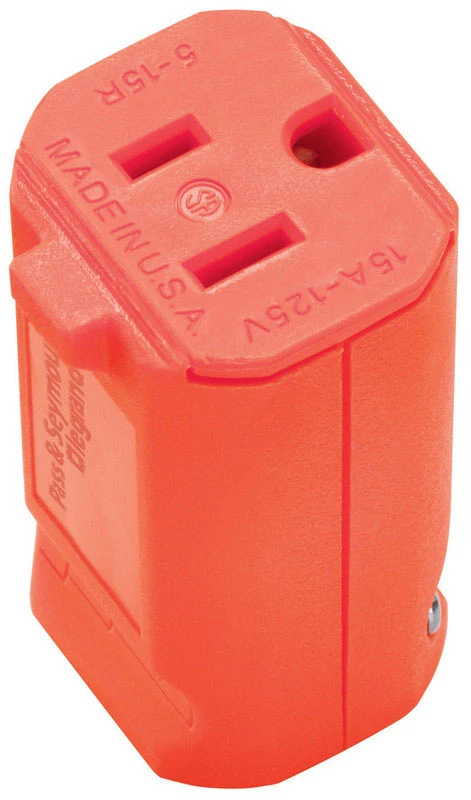Pass & Seymour Straight Blade 2-Pole Female Connector, 15A 125V, Hi-Vis Orange