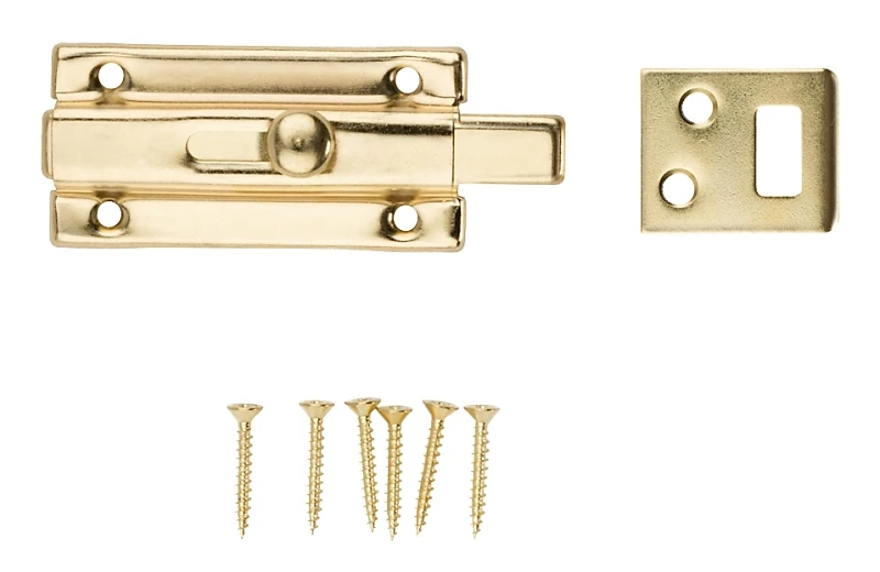 Door Slide Bolt, Brass, 3 In.