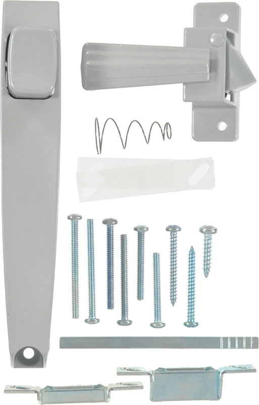 Push Button Door Latch, Out Swinging, Aluminum
