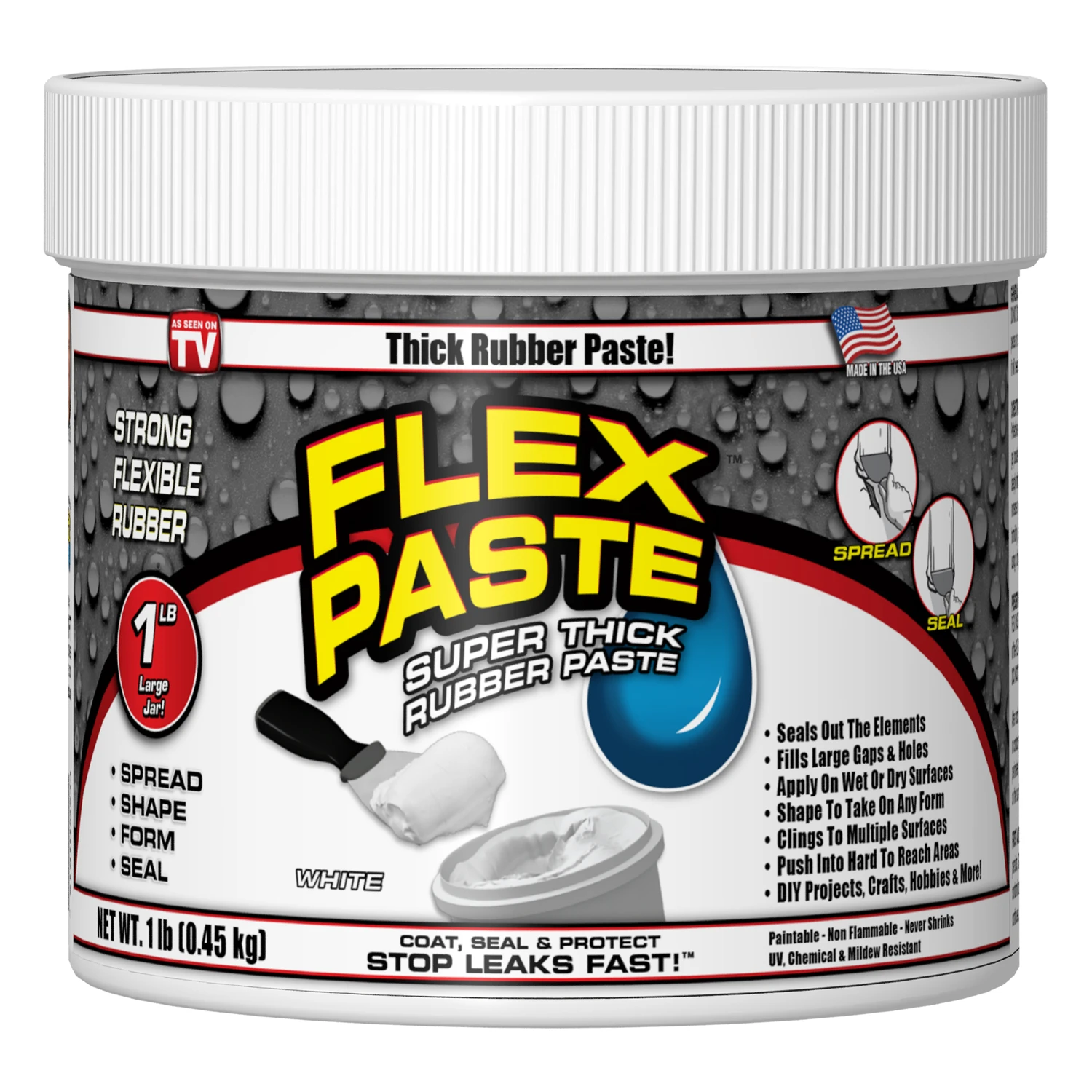 FLEX PASTE Super Thick Waterproof Rubberized Paste, White, 1-Lb. Tub