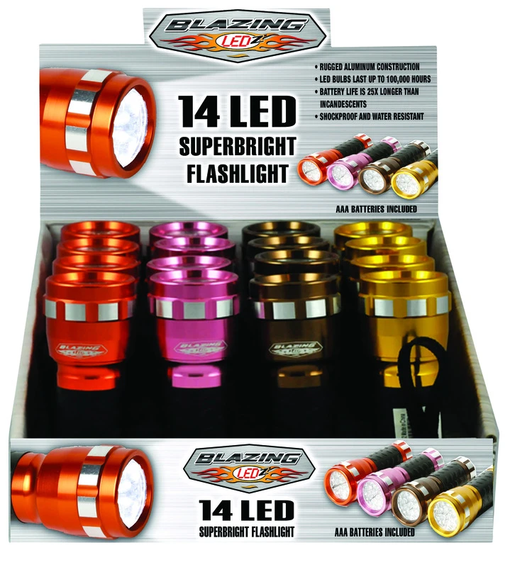 14 LED Cool Color Flashlight, Aluminum, Assorted Colors