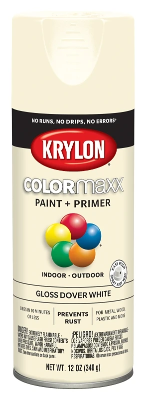 COLORmaxx Spray Paint + Primer, Gloss Dover White, 12-oz.