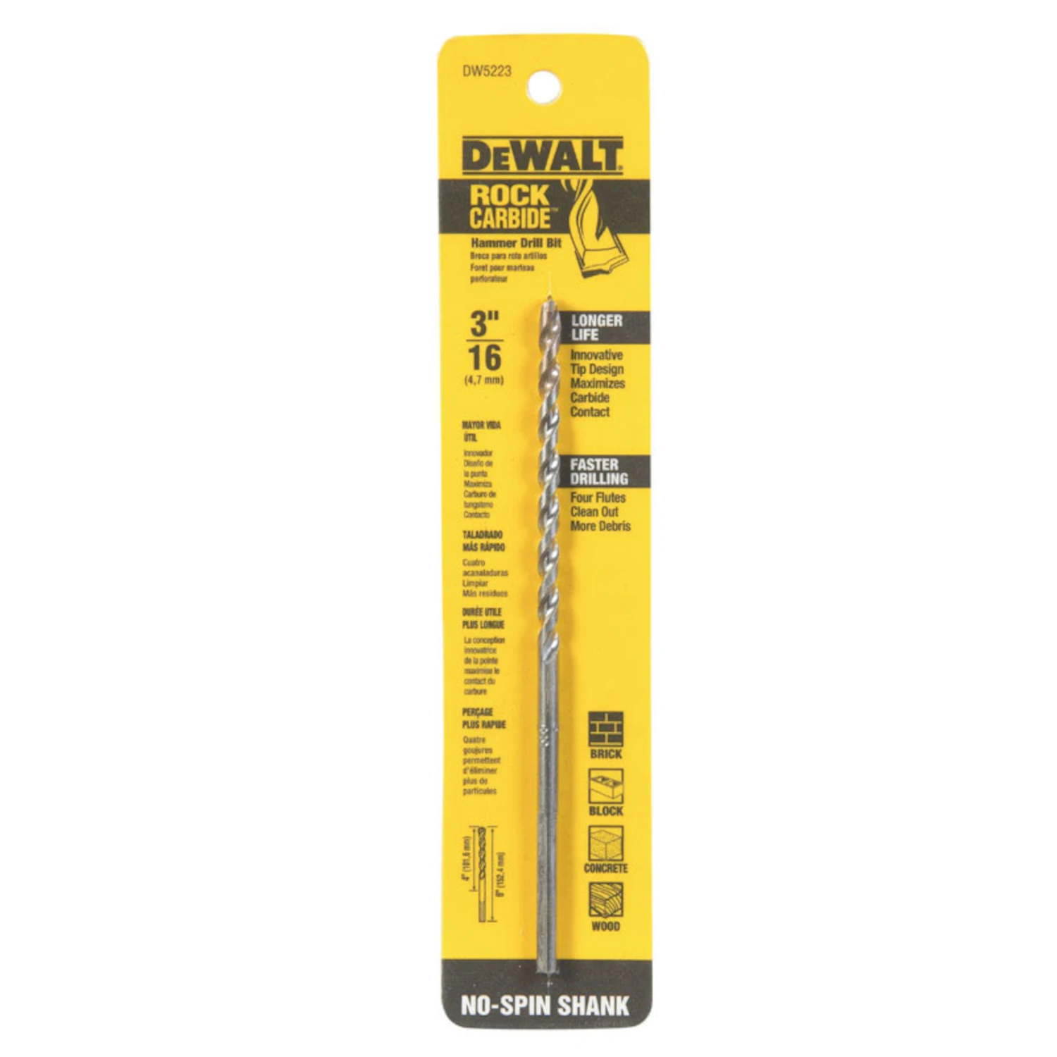 Percussion Drill Bit, 3/16 x 6 In.