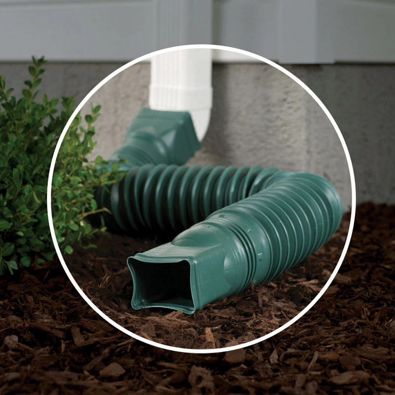Downspout Extension, Flexible Green Poly, Extends 24 - 55 In.