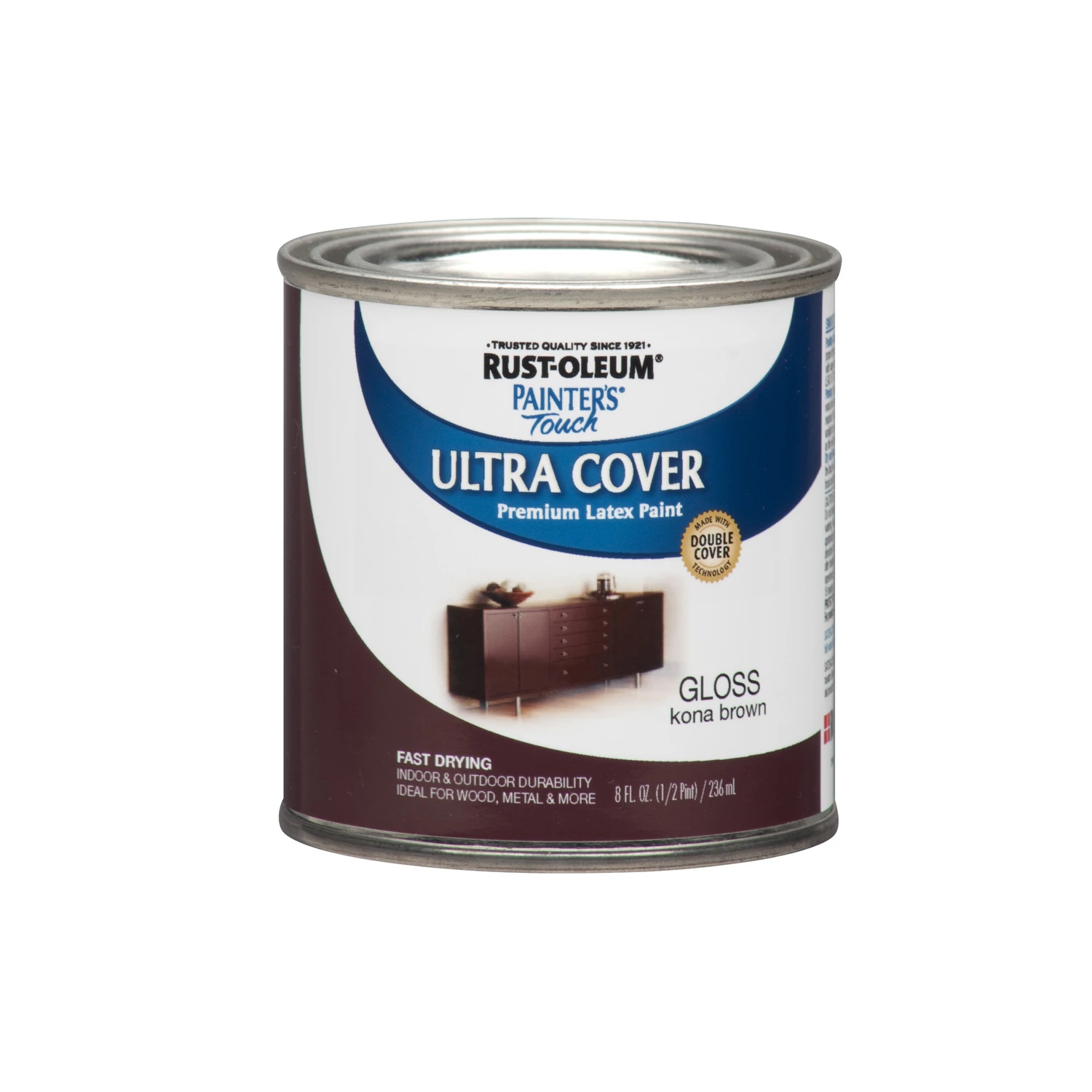 Painter's Touch Ultra Cover Latex Paint, Kona Brown Gloss, 1/2-Pint