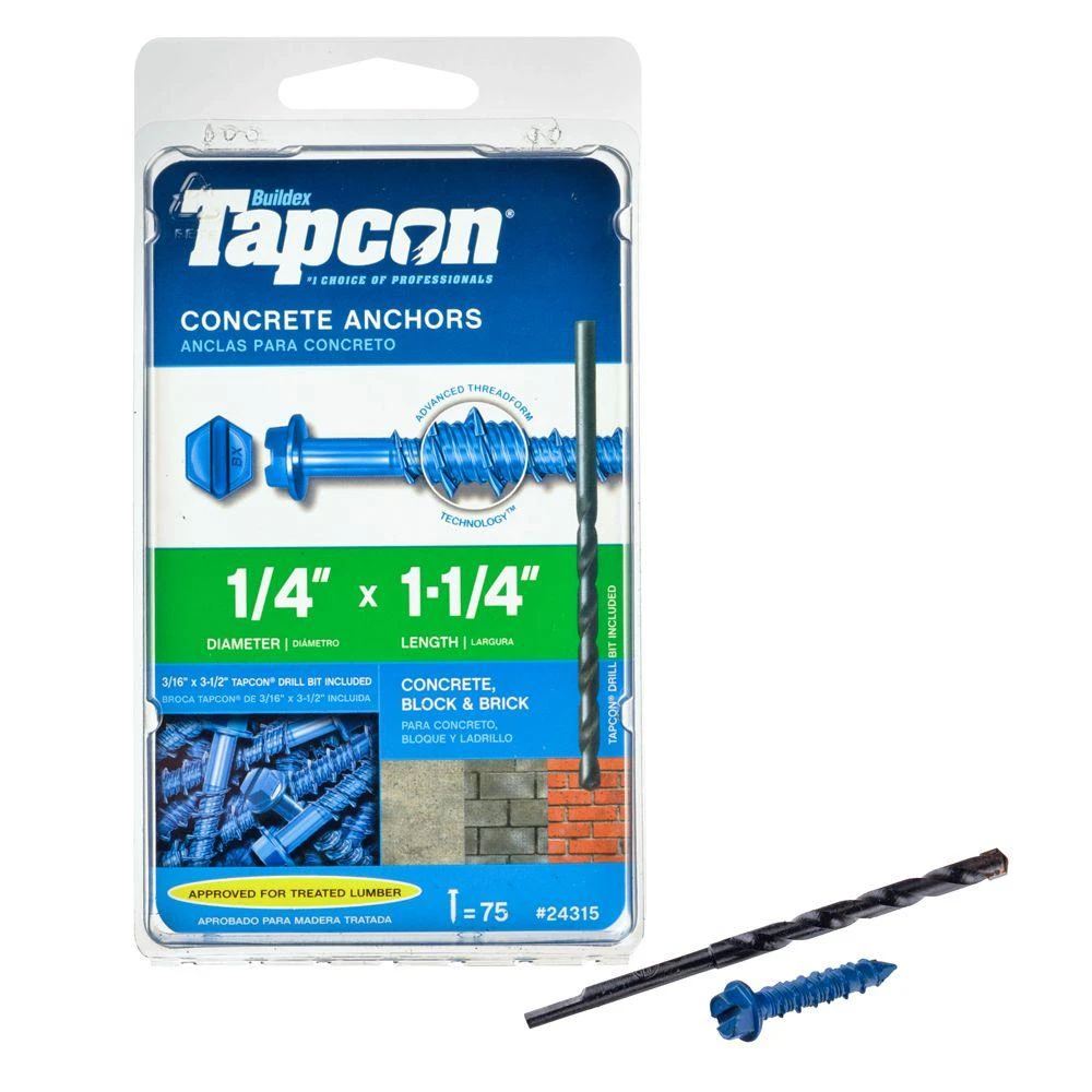 Hex-Washer Head Concrete Anchors, -1/4 x 1-1/4 In., 75-Ct.