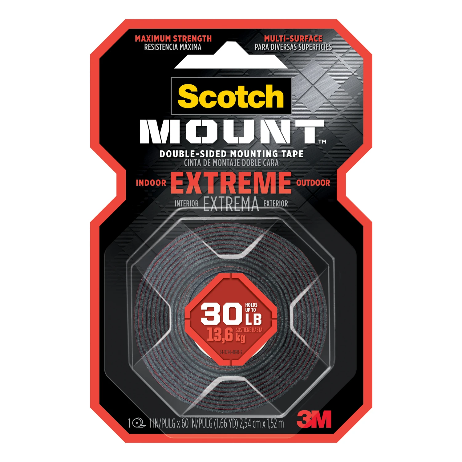 Extreme Mounting Tape, Double-Sided, 1 In. x 5 Ft.