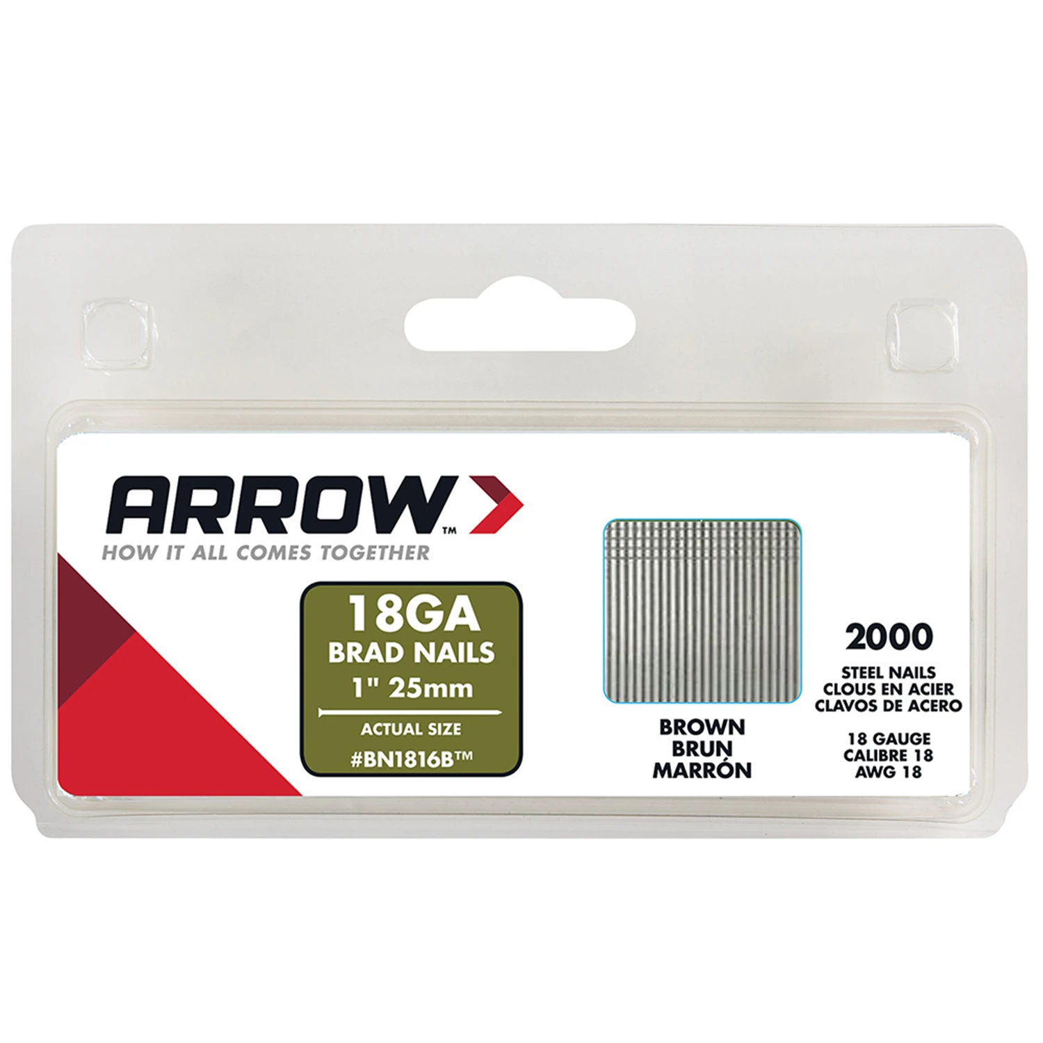 Brad Nails, Brown, 18 Gauge, 1-In., 2,000-Ct.