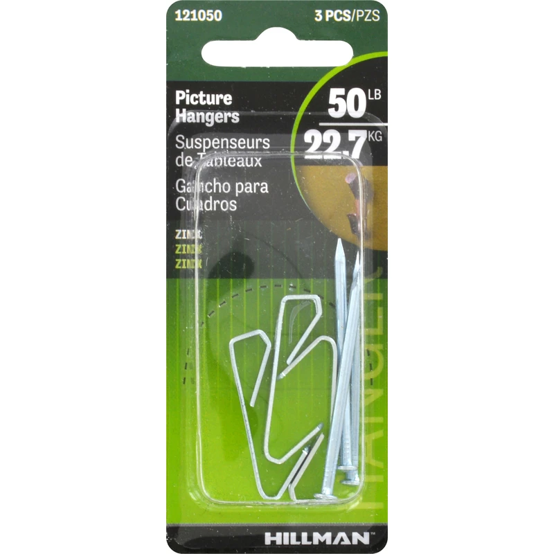 Picture Hangers, 50-Lb. Load, 3-Pk.