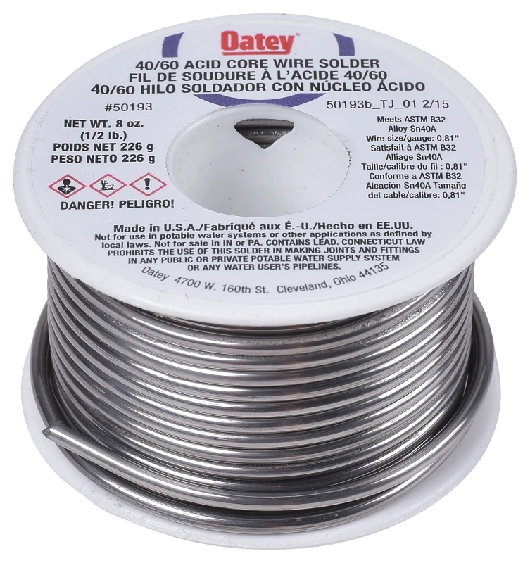50193 40/60 Acid Core Wire Solder, 0.5 Lb, Tin-lead Alloy