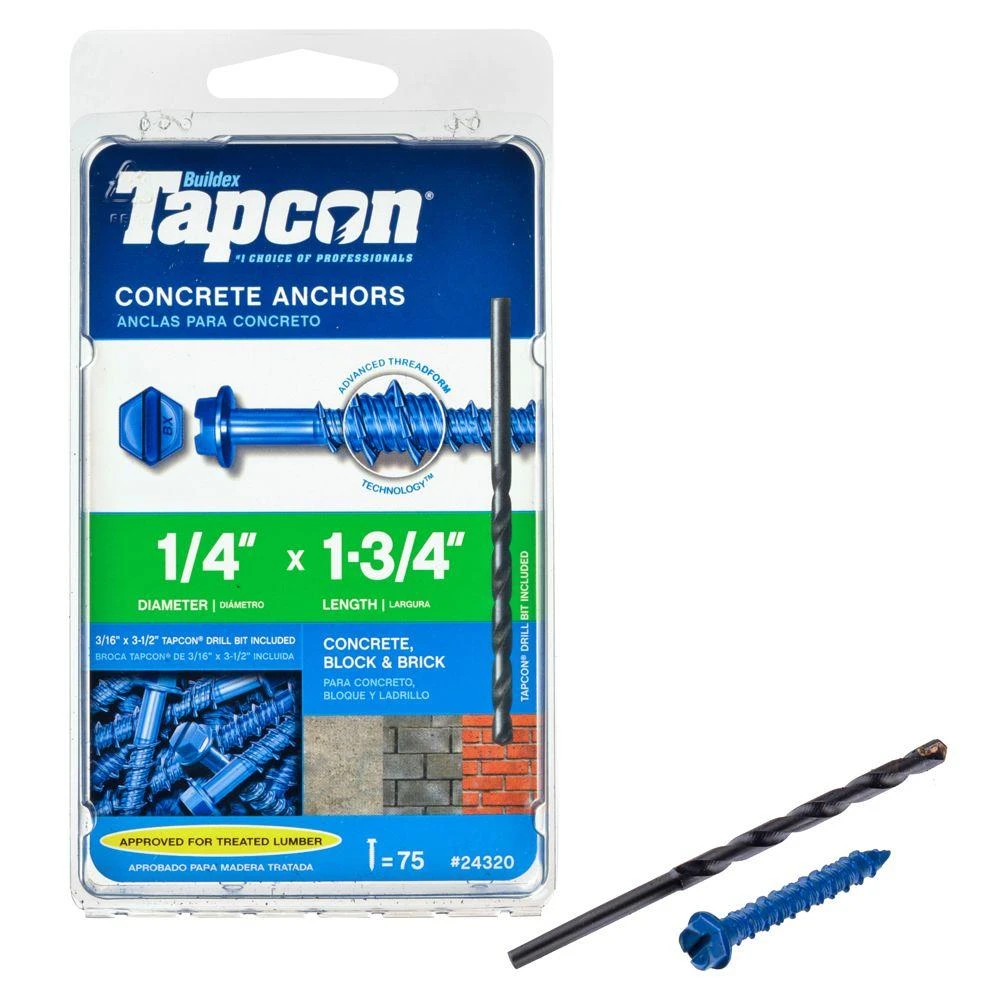 Hex-Washer Head Concrete Anchors, 1/4 x 1-3/4 In., 75-Ct.