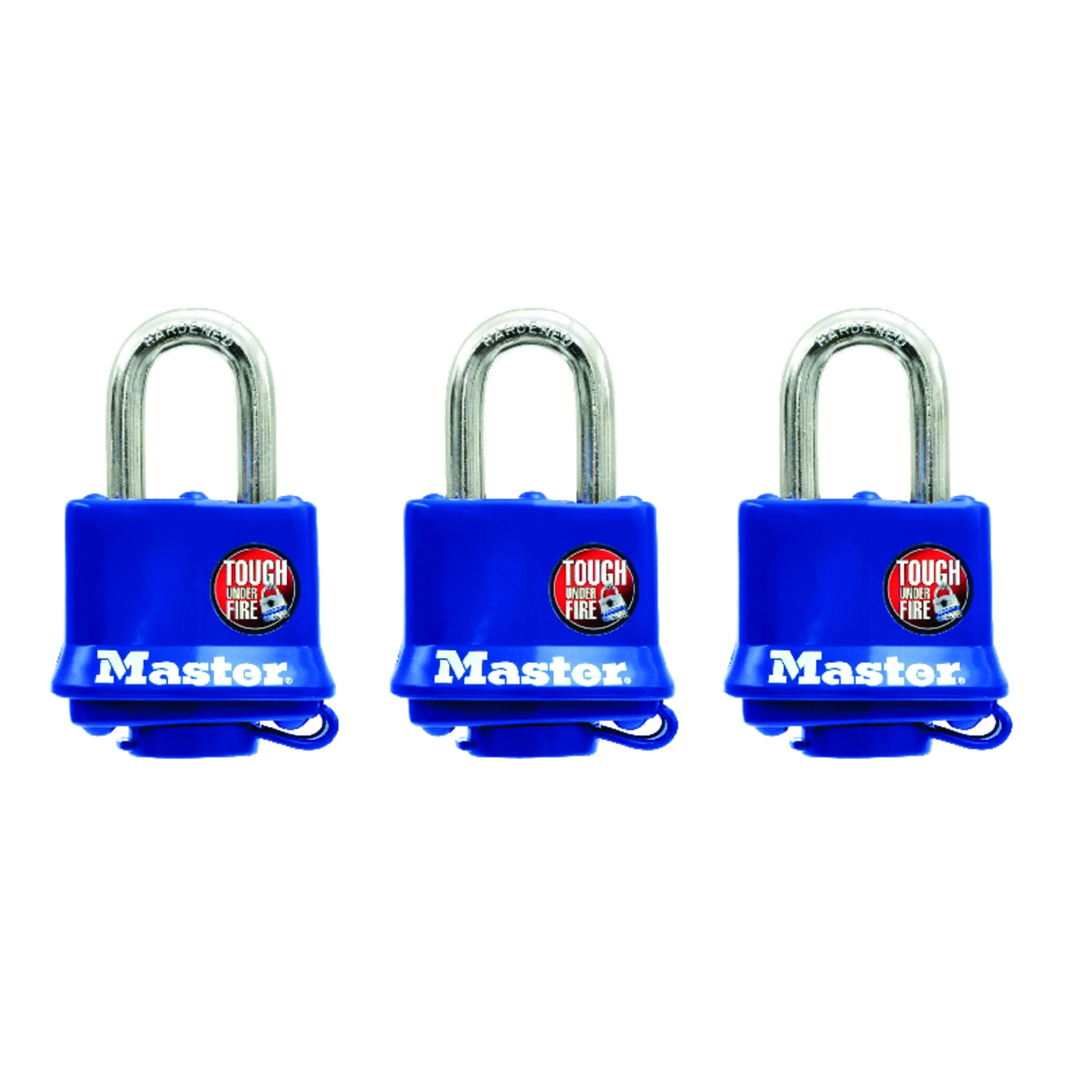 keyed Laminated Padlocks, Blue Weatherproof Covers, 3-Pack, 1-1/2 In.