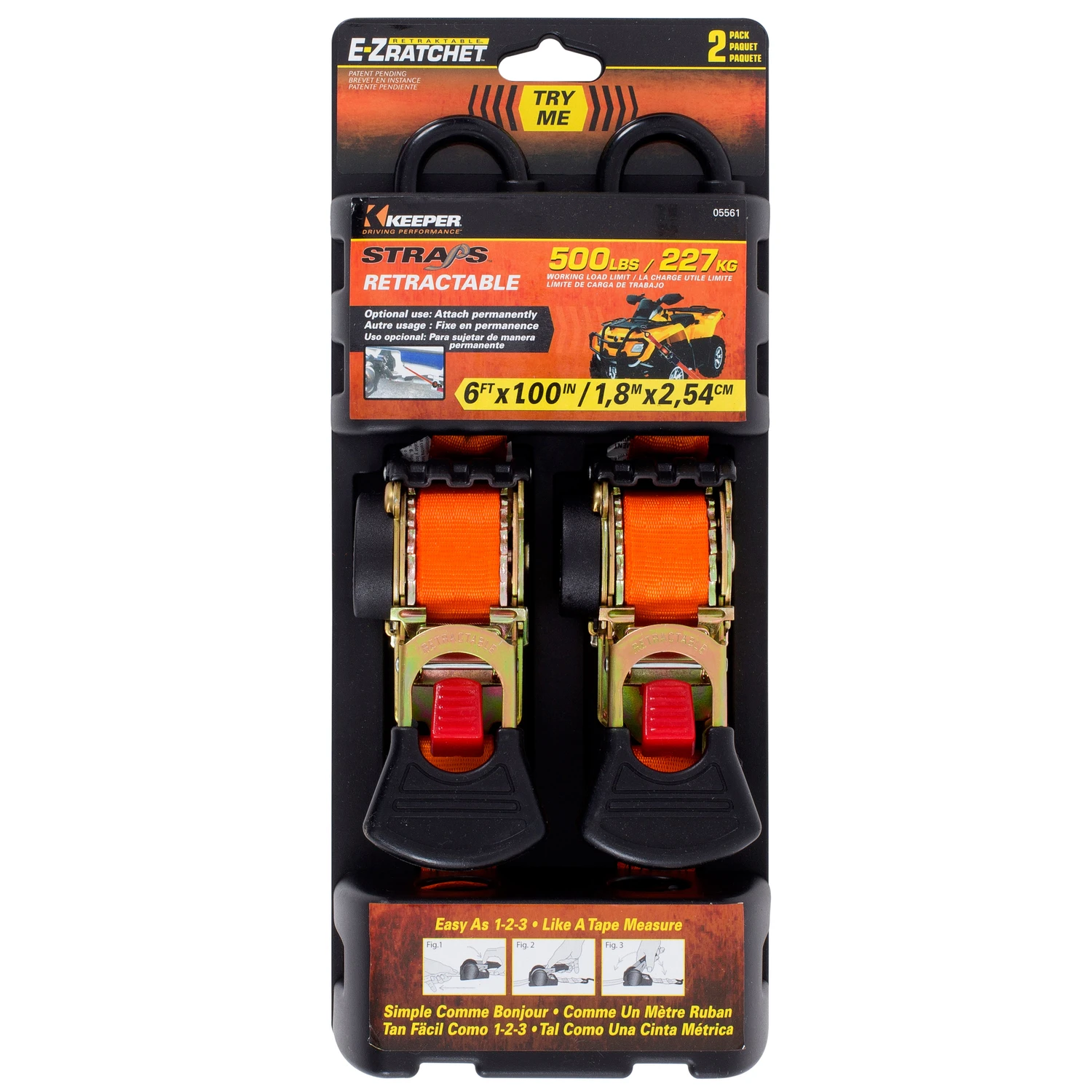 Retractable Ratchet Tie-Down, 1 In. x 6 Ft., 2-Pk.