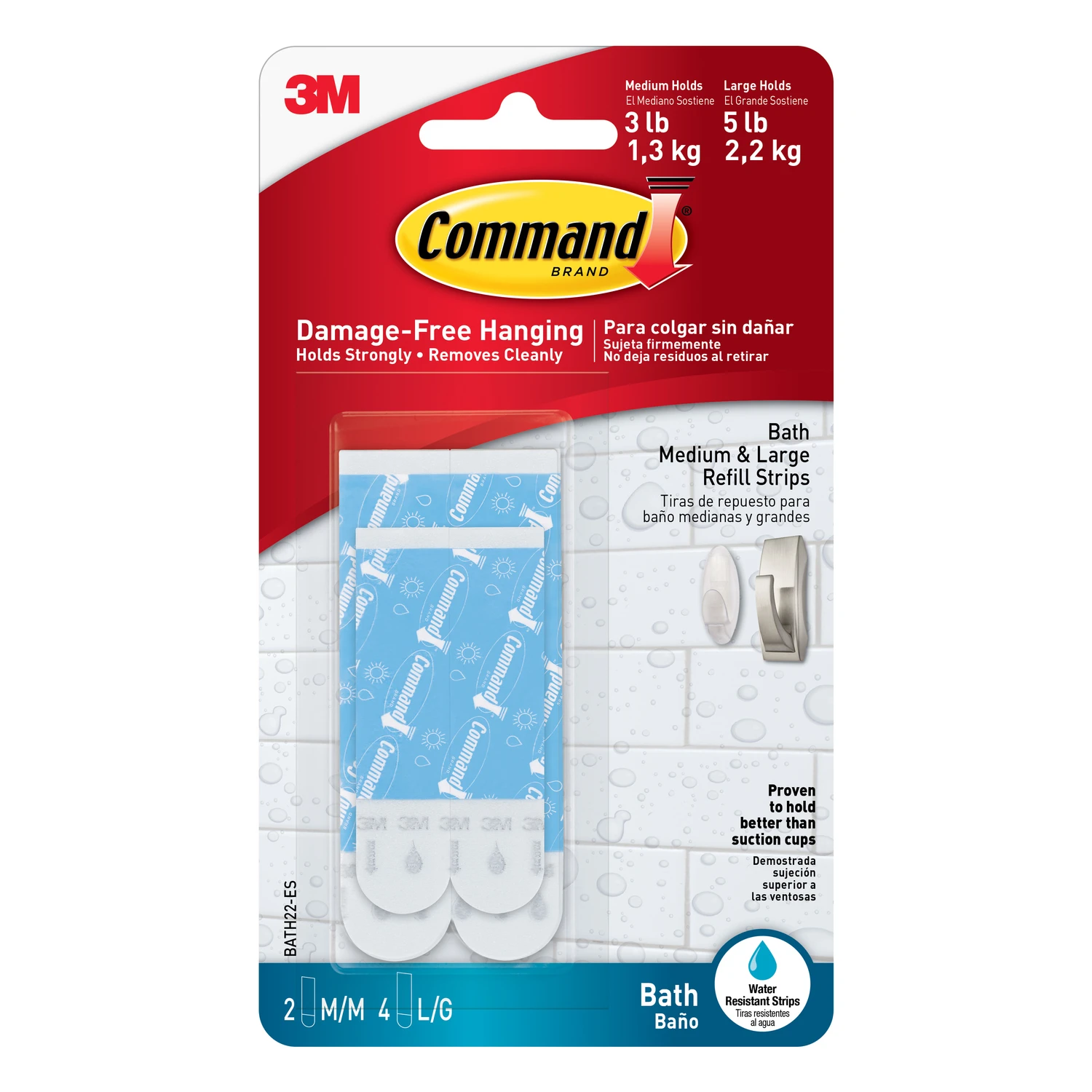 Water Resistant Hanging Refill Strips, 2 Medium, 4 Large Strips/Pack