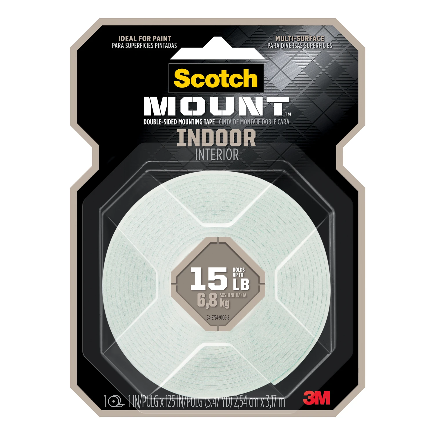 Double-Sided Mounting Tape, Indoor, 1 x 125 In.
