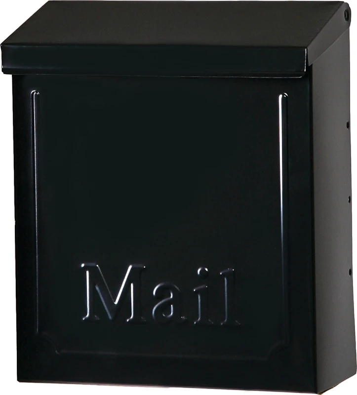 Townhouse Wall-Mount Mailbox, Small Vertical, Concealed Lock, Black Steel