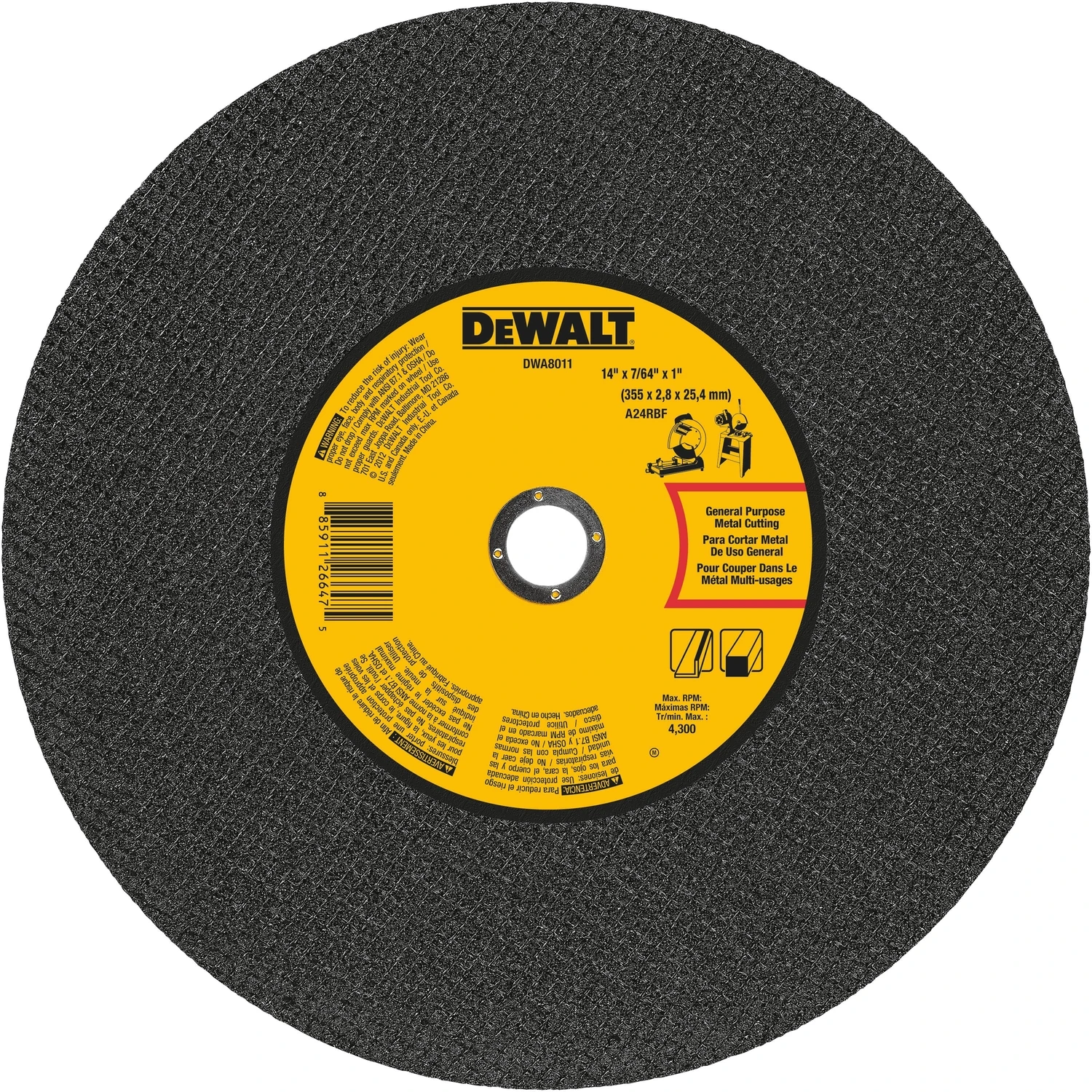 Metal Chop Saw Wheel, General Purpose, 14 x 7/64 x 1 In.