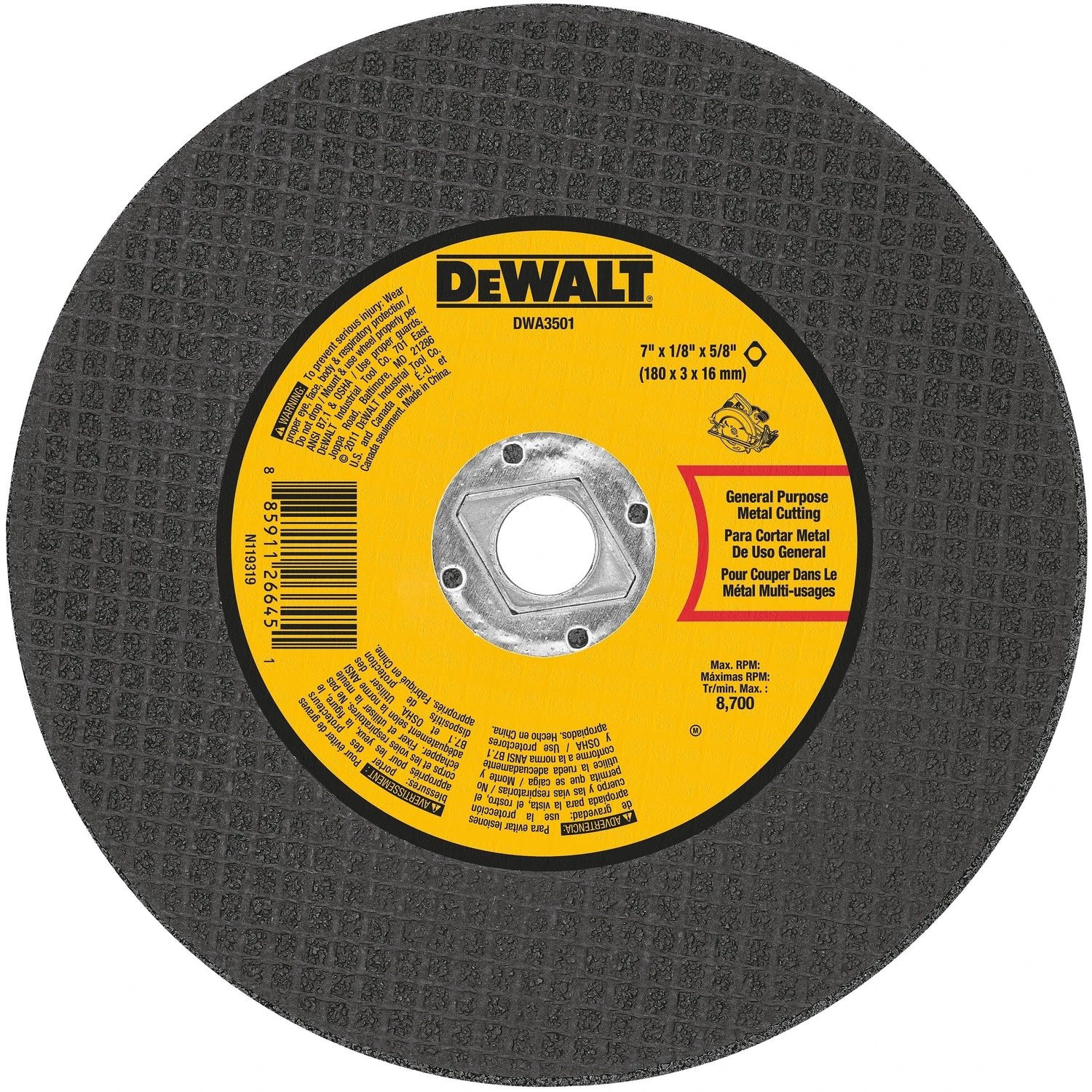 Arbor Metal Abrasive Wheel, A24N, 7 x 1/8 x 5/8 In.
