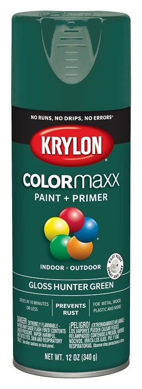 COLORmaxx Spray Paint + Primer, Gloss Hunter Green, 12-oz.