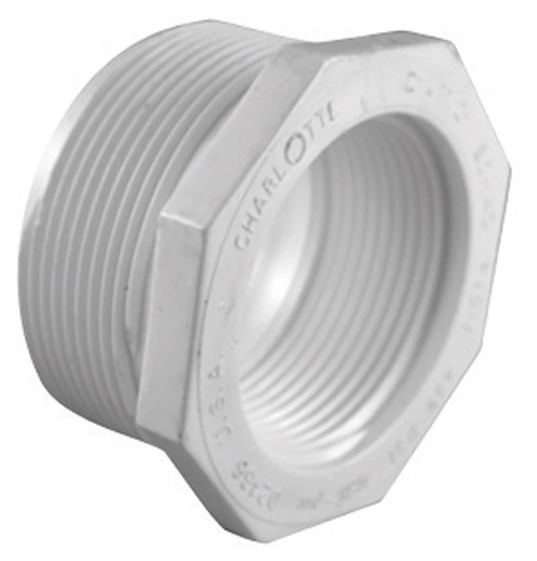 Schedule 40 Pipe Reducer Bushing, Male x Female Thread, White, 1-1/4 x 1 In.