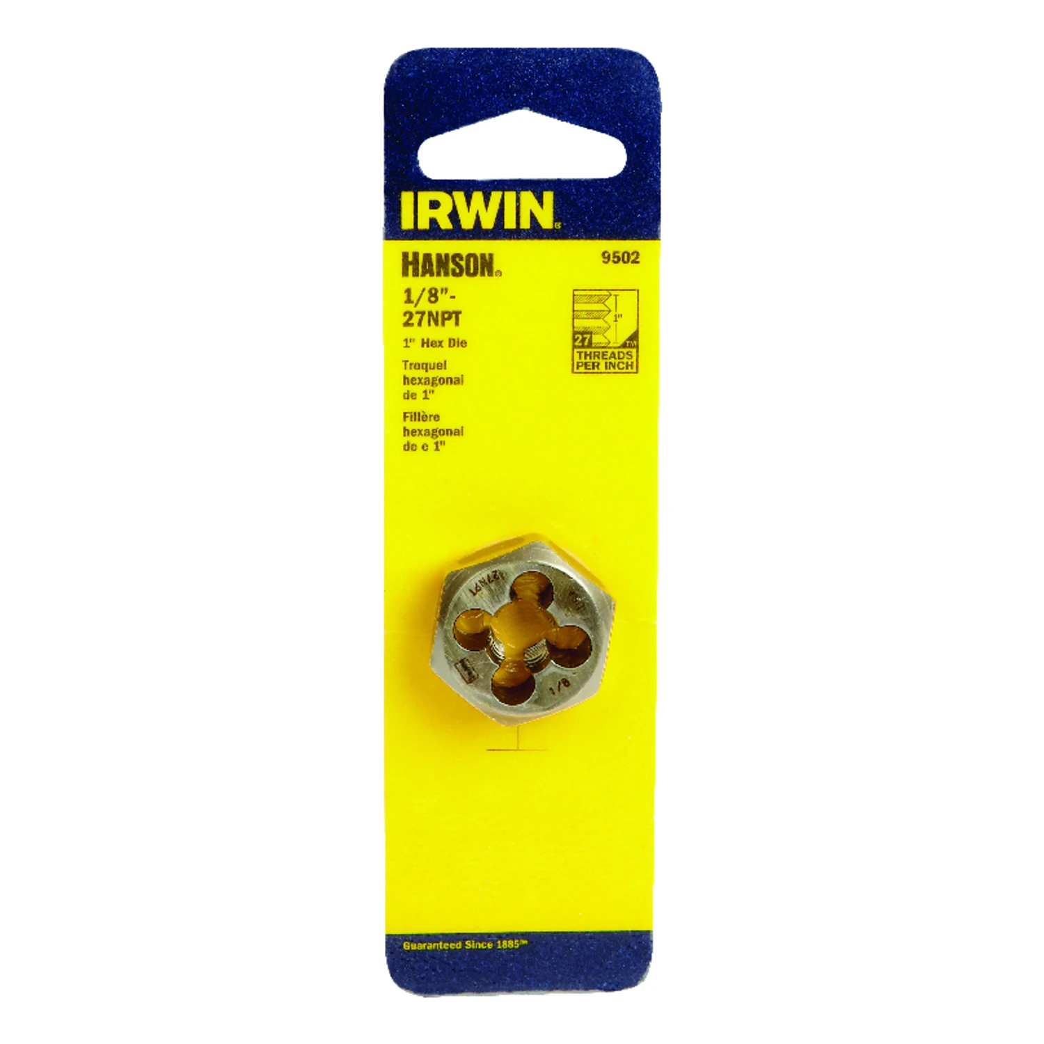 Hanson Hexagon Die, National Pipe Taper Thread, 1/8 In. x 27