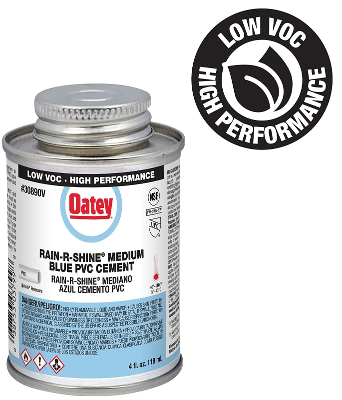 Rain-R-Shine Blue PVC Pipe Cement, Medium Bodied,4 oz.