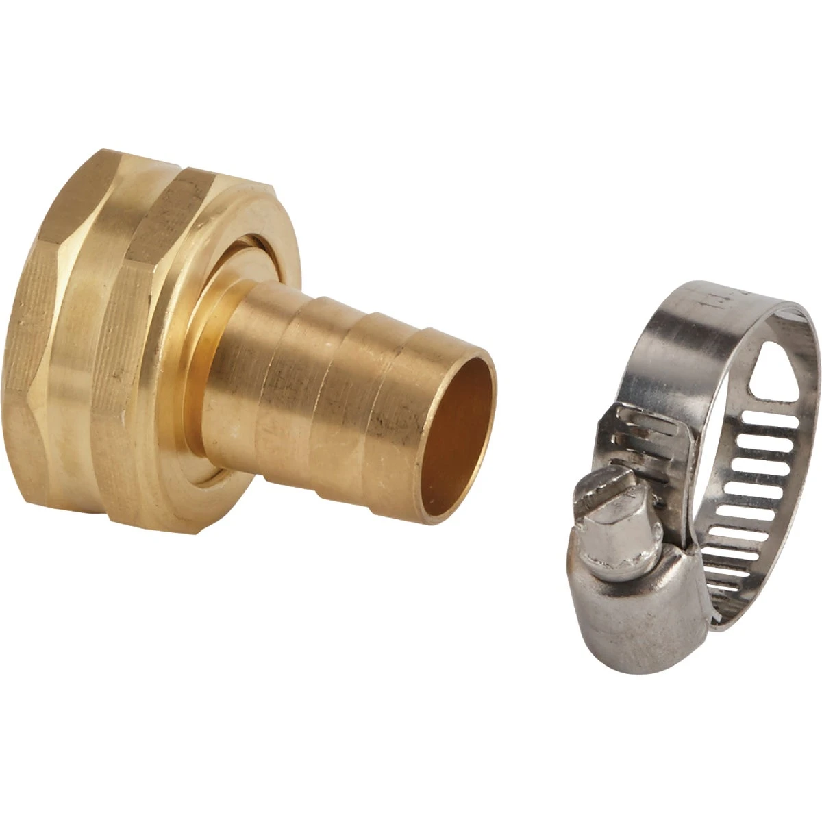 5/8 In. Female Brass Hose End Repair Coupling With Stainless Steel Clamp