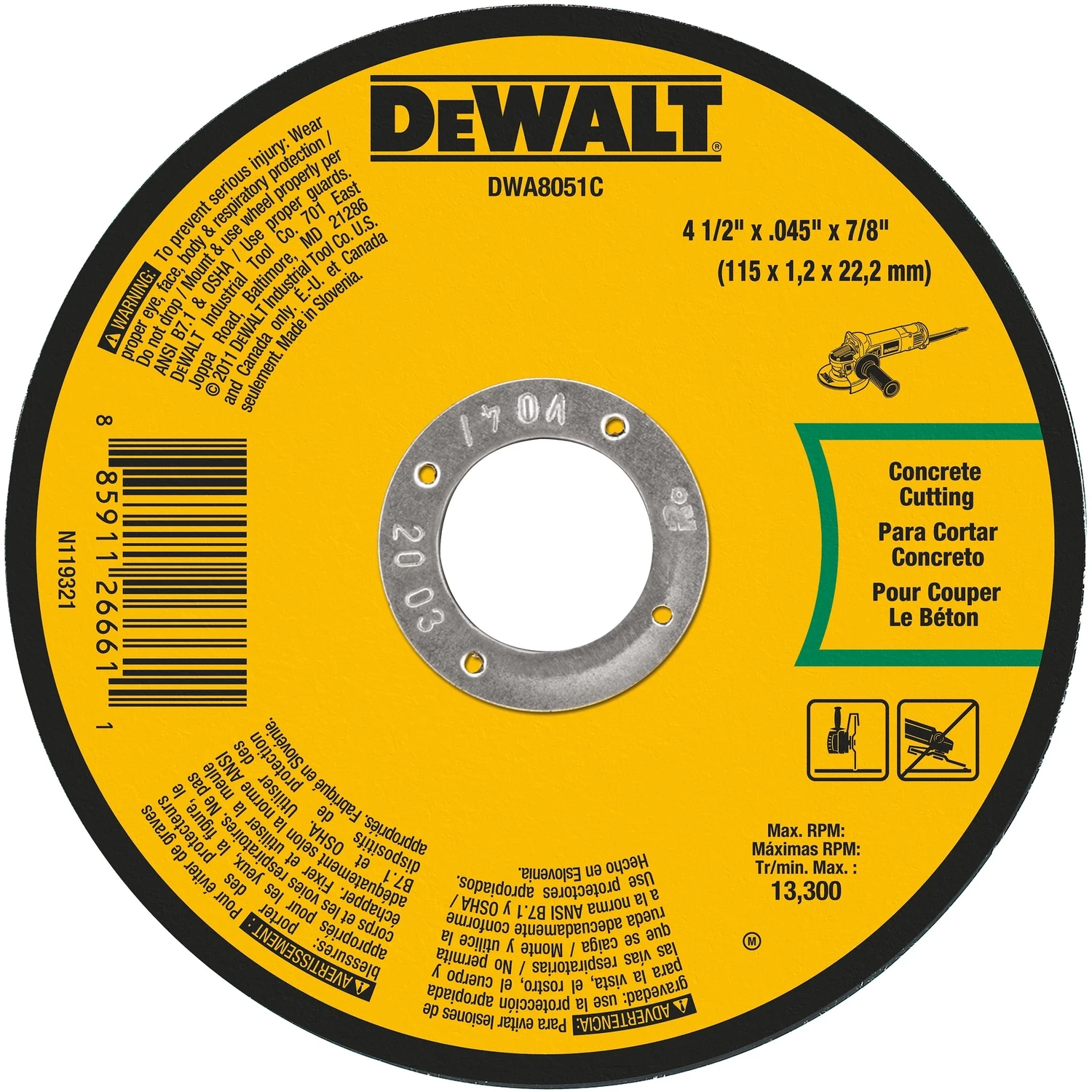 Masonry Cut-Off Wheel, 4-1/2 x .045 x 7/8 In.