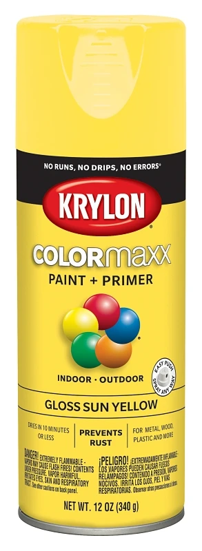 COLORmaxx Spray Paint + Primer, Gloss Sun Yellow, 12-oz.