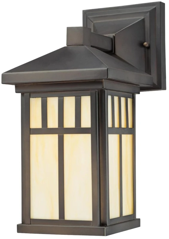 Wall Light Fixture, Outdoor, Oil-Rubbed Bronze & Honey Art Glass, 100-Watt, 6 x 12.5-In.