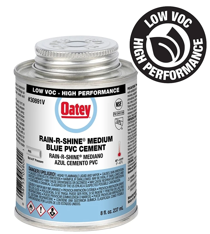 Rain-R-Shine Blue PVC Pipe Cement, Medium Bodied, 8 oz.
