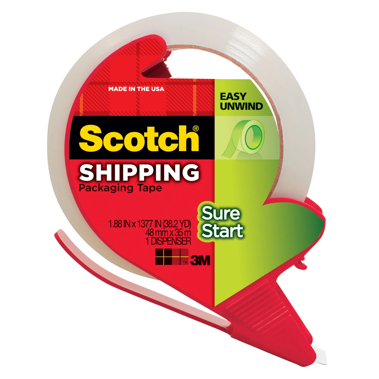 SureStart Shipping Packaging Tape, Clear, 1.88 In. x 38.2 Yd.