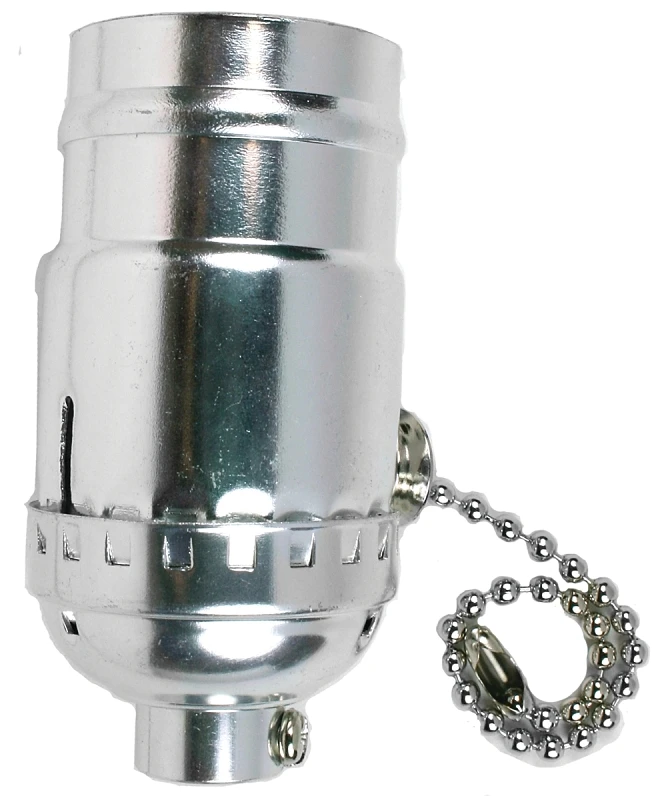 Lamp Pull Chain Socket, On/Off, Medium Base, 250-Watt, 250-Volt, Nickel