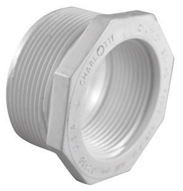 Schedule 40 Pipe Reducer Bushing, Male x Female Thread, White, 1-1/2 x 1 In.