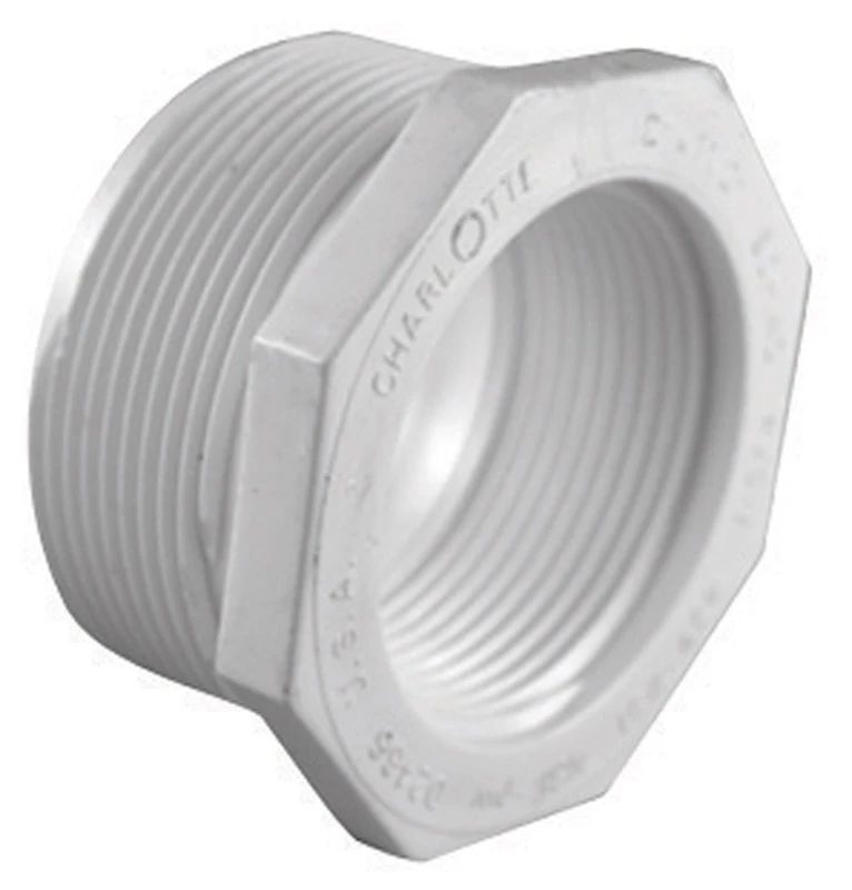 Schedule 40 PVC Reducer Bushing, White, 1-1/2 x 1/2 In., MT x FT