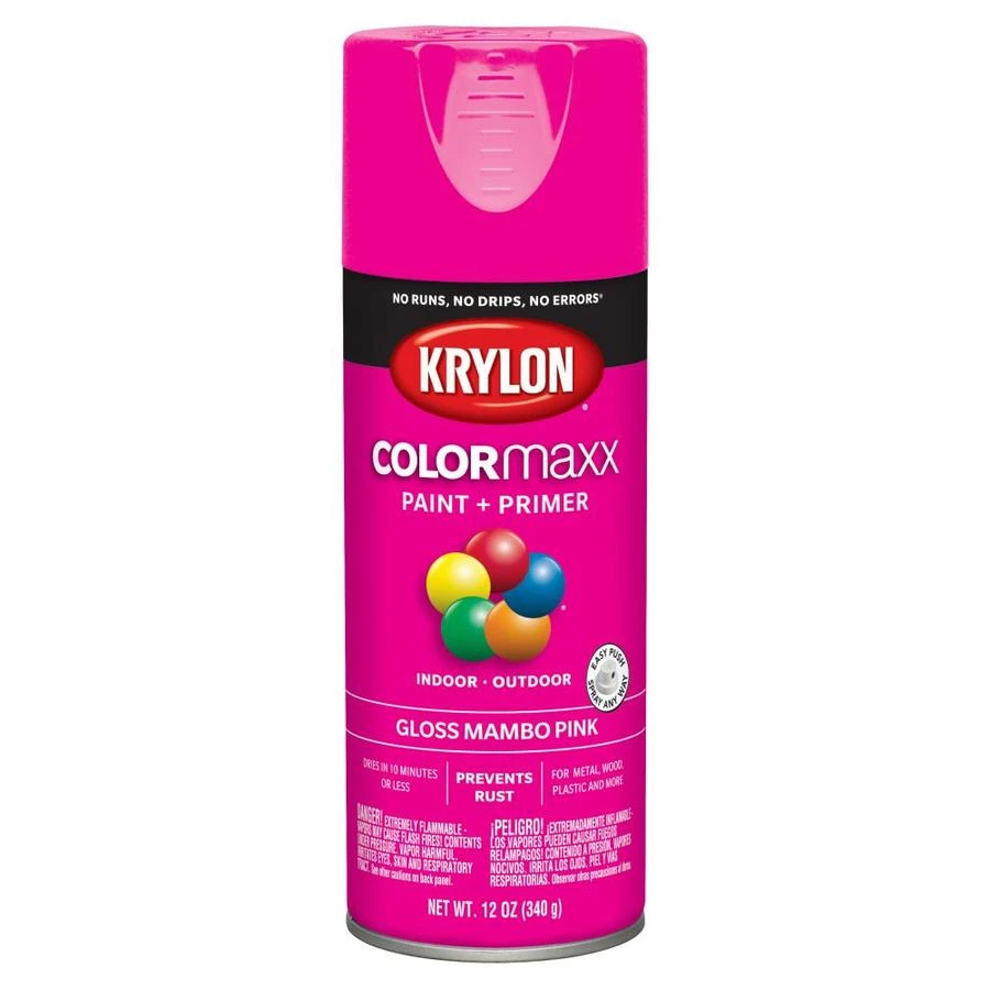 COLORmaxx Spray Paint + Primer, Gloss Mambo Pink, 12-oz.