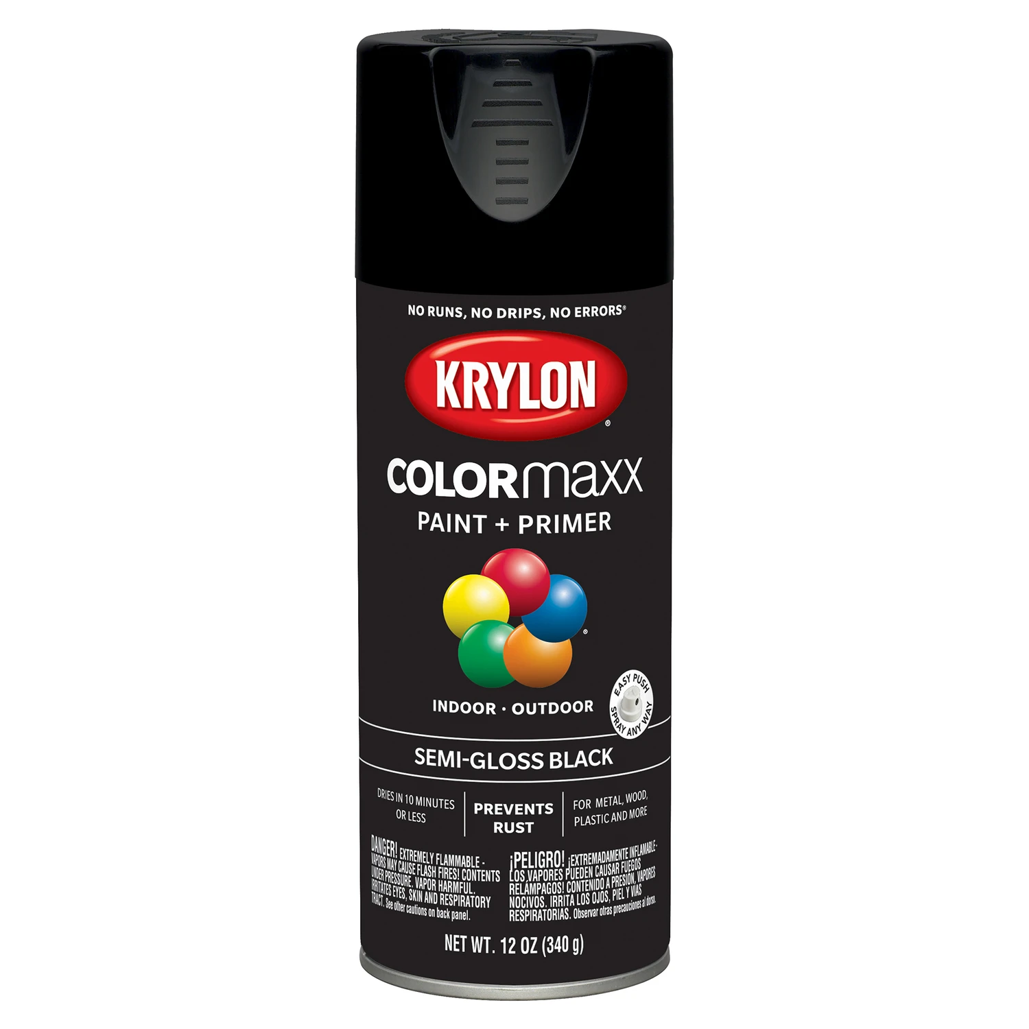 COLORmaxx Spray Paint + Primer, Semi-Gloss Black, 12-oz.