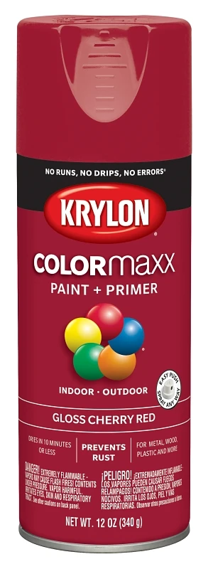COLORmaxx Spray Paint + Primer, Gloss Cherry Red, 12-oz.