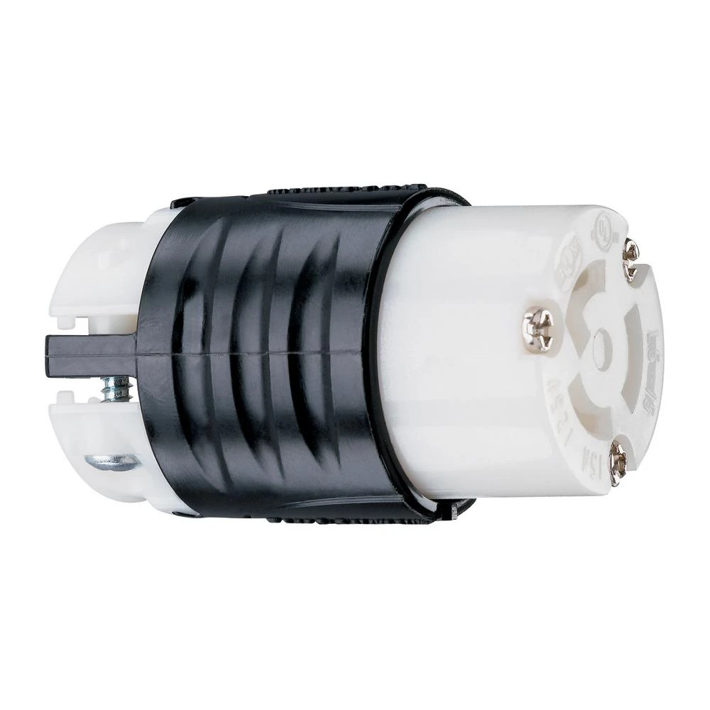 Pass & Seymour Locking Connector, 15-Amp, 125-Volt, Black/White