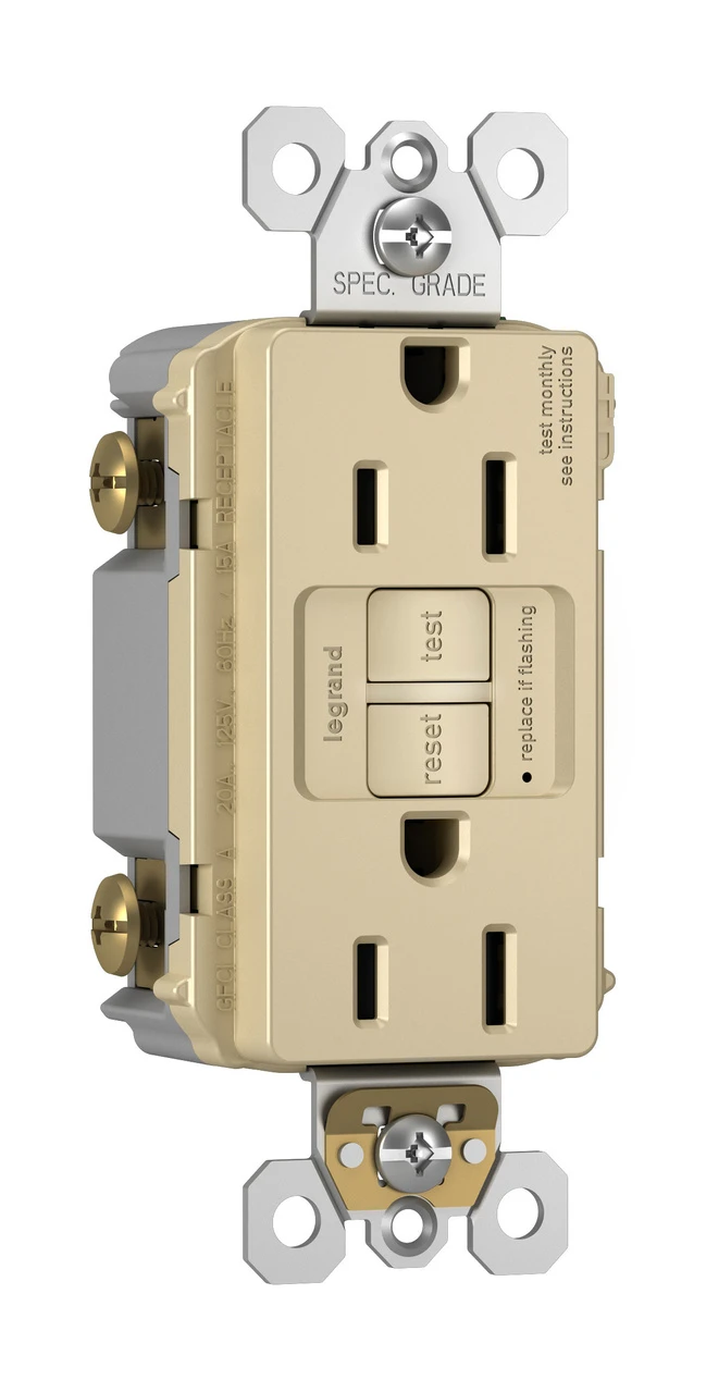 Pass & Seymour GFCI Receptacle, 15A, Ivory