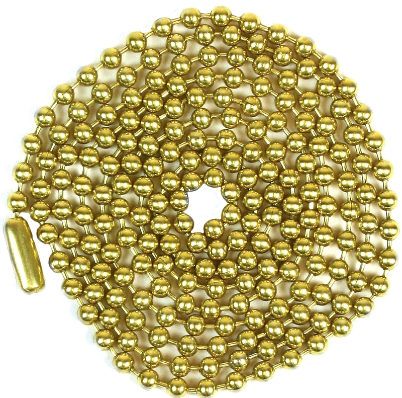 Beaded Chain With Connector, Brass-Plated Steel, 3 Ft.
