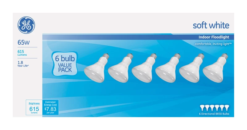 Indoor Flood Light Bulbs, 65-Watts, 6-Pk.