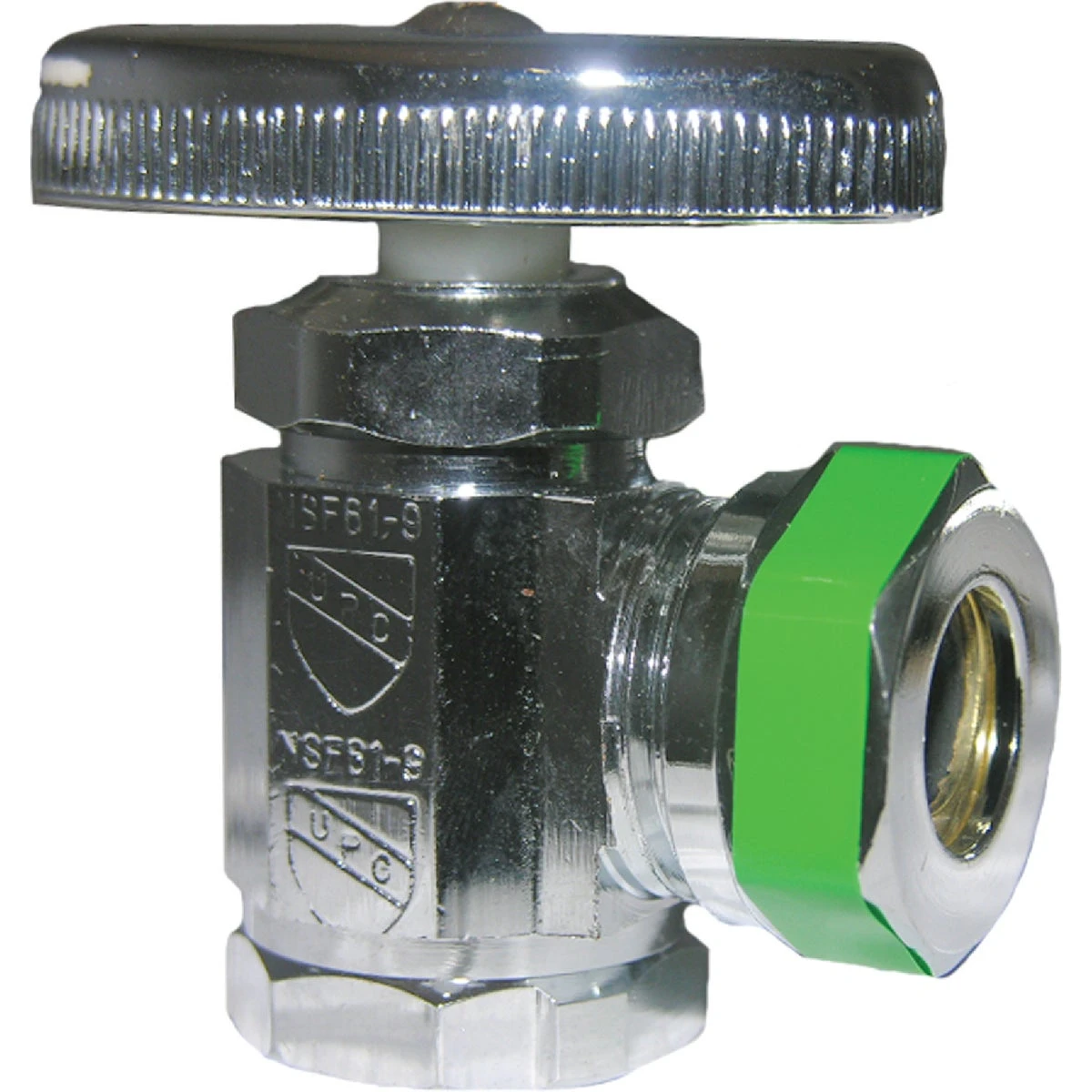 Angle Stop Valve, Chrome, 1/2 In. Female Pipe Thread Inlet x 7/16 In. Or 1/2 In. O.D. Slip Joint Outlet