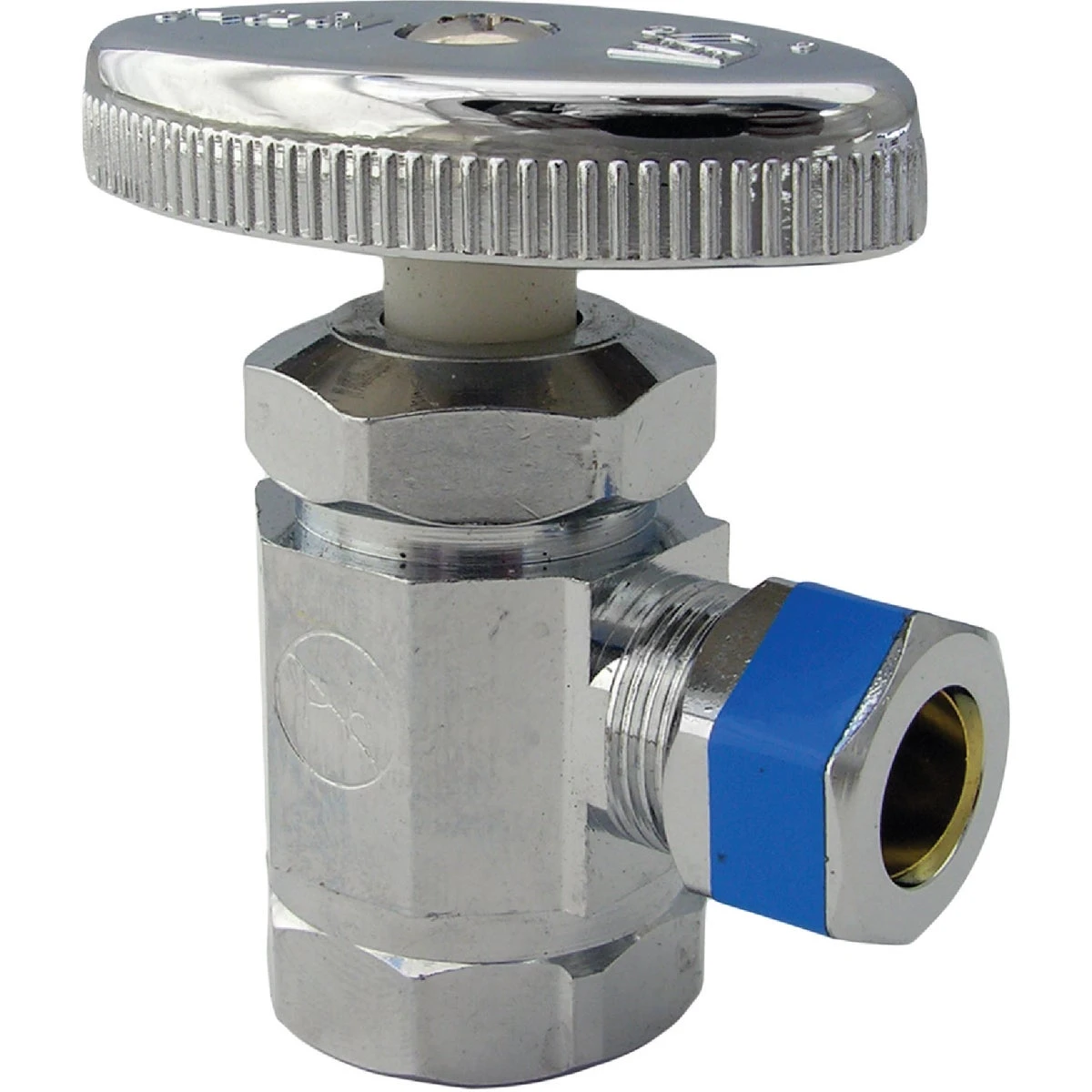 Angle Stop Valve, Chrome, 1/2 In. Female Pipe Thread Inlet x 3/8 In. O.D. Compression Outlet