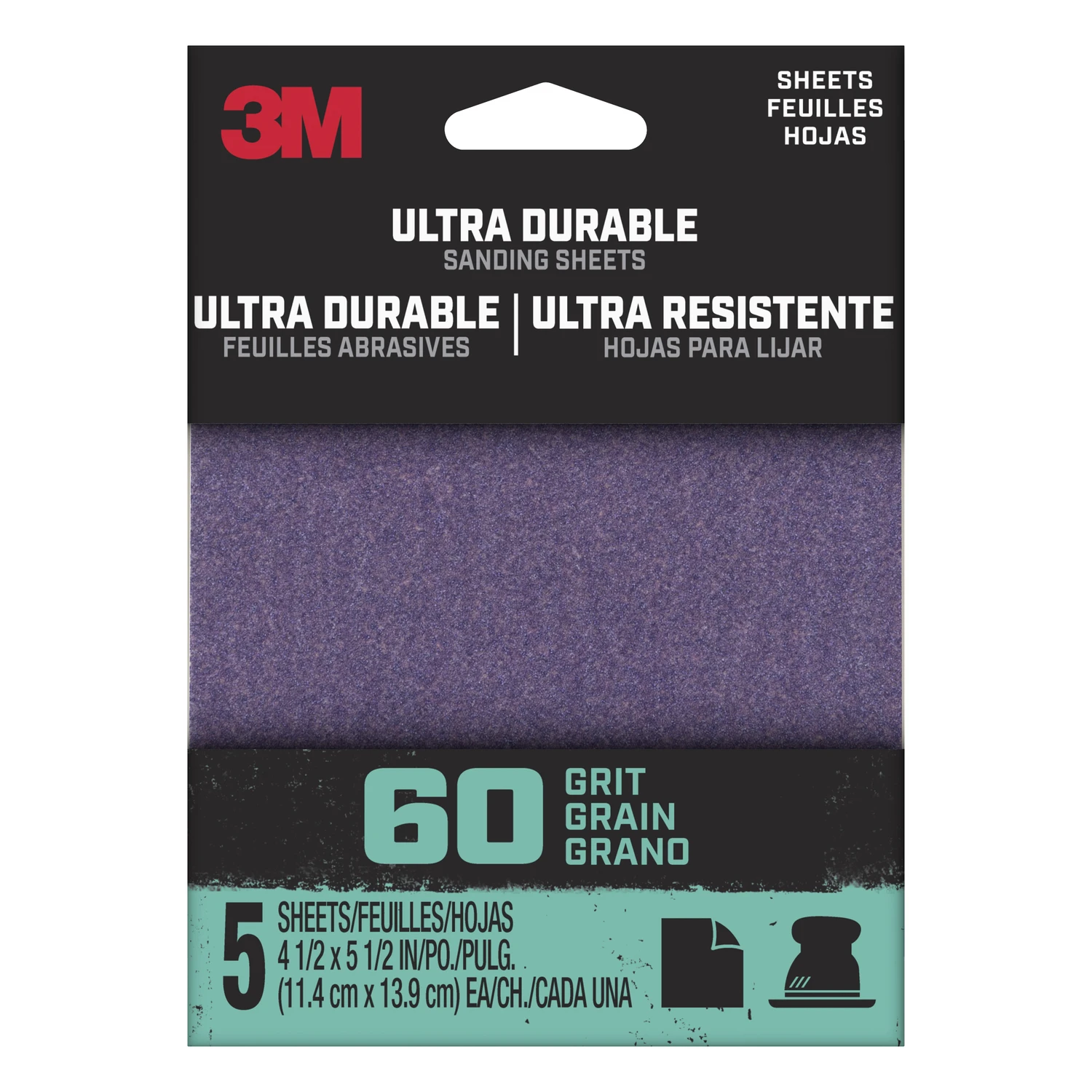 Ultra Durable Sanding Sheet, 60 Grit, 1/4-Sheet, 4.5 x 5.5 In., 5-Pk.