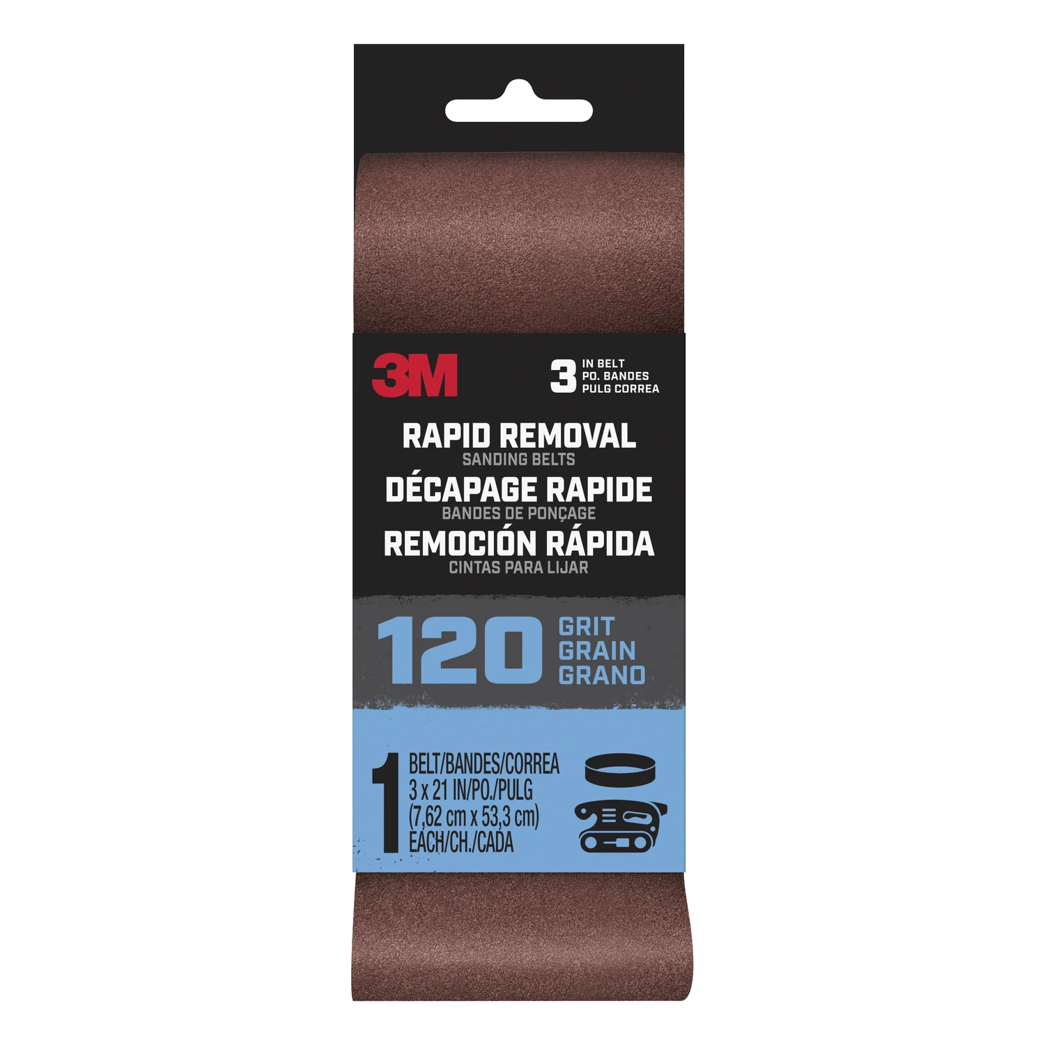 Power Sanding Belt, 120-Grit, 3 x 21 In.