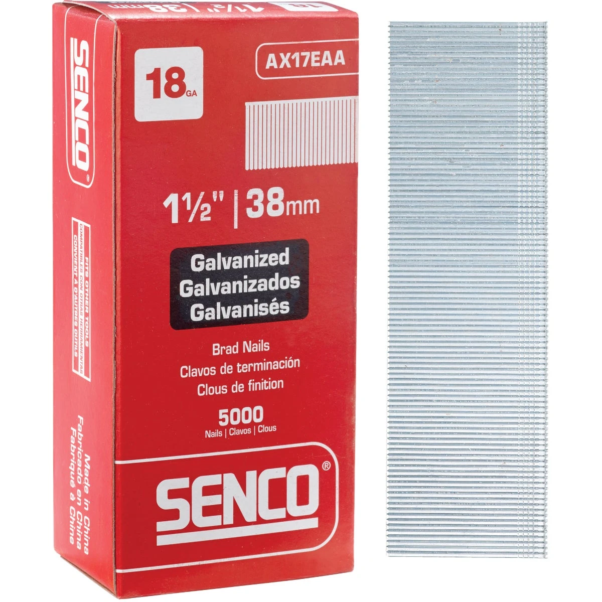 Straight Collation Brad Nails, Galvanized, Medium Head, 18 Gauge, 1.5-In., 5,000-Ct.