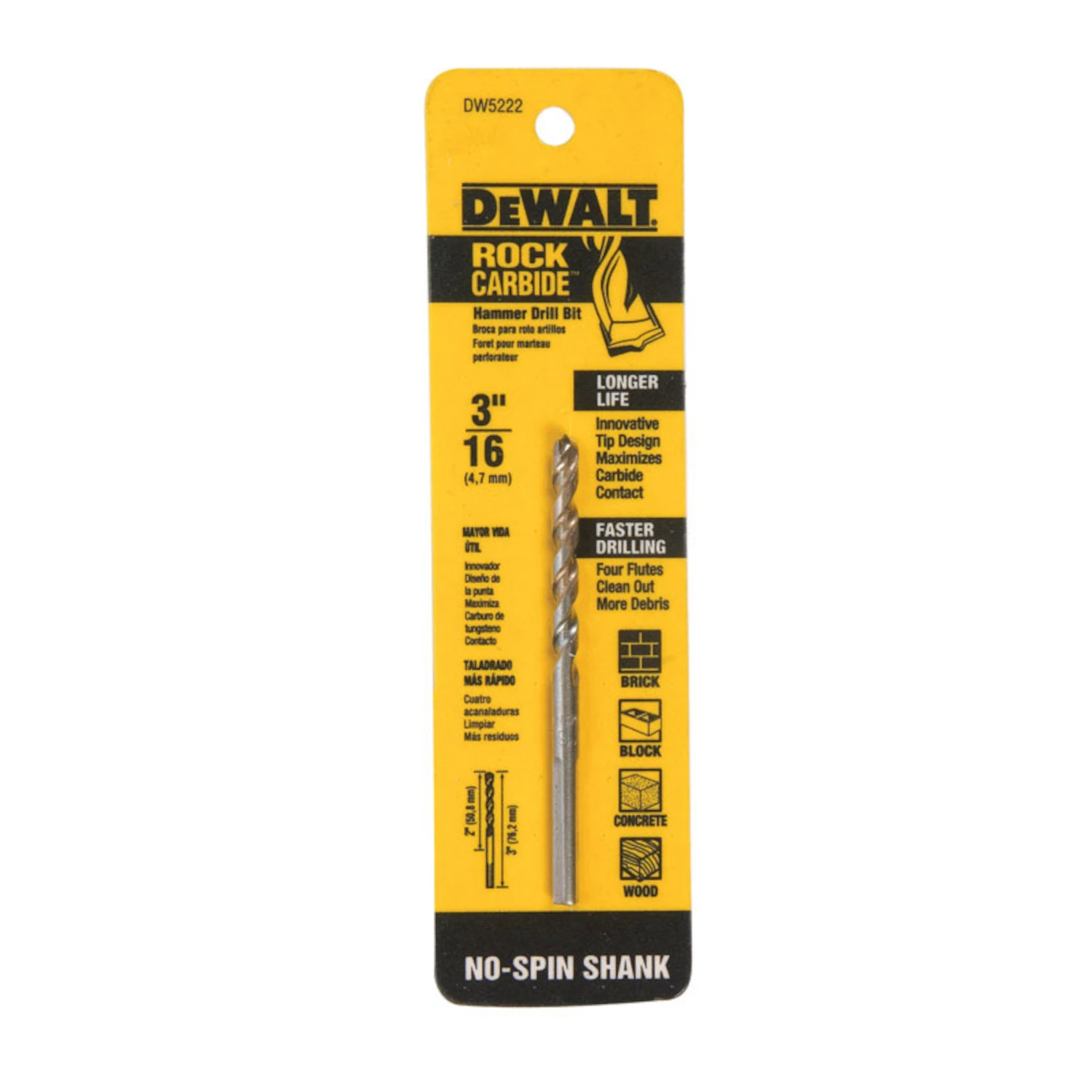 Percussion Drill Bit, 3/16 x 3 In.