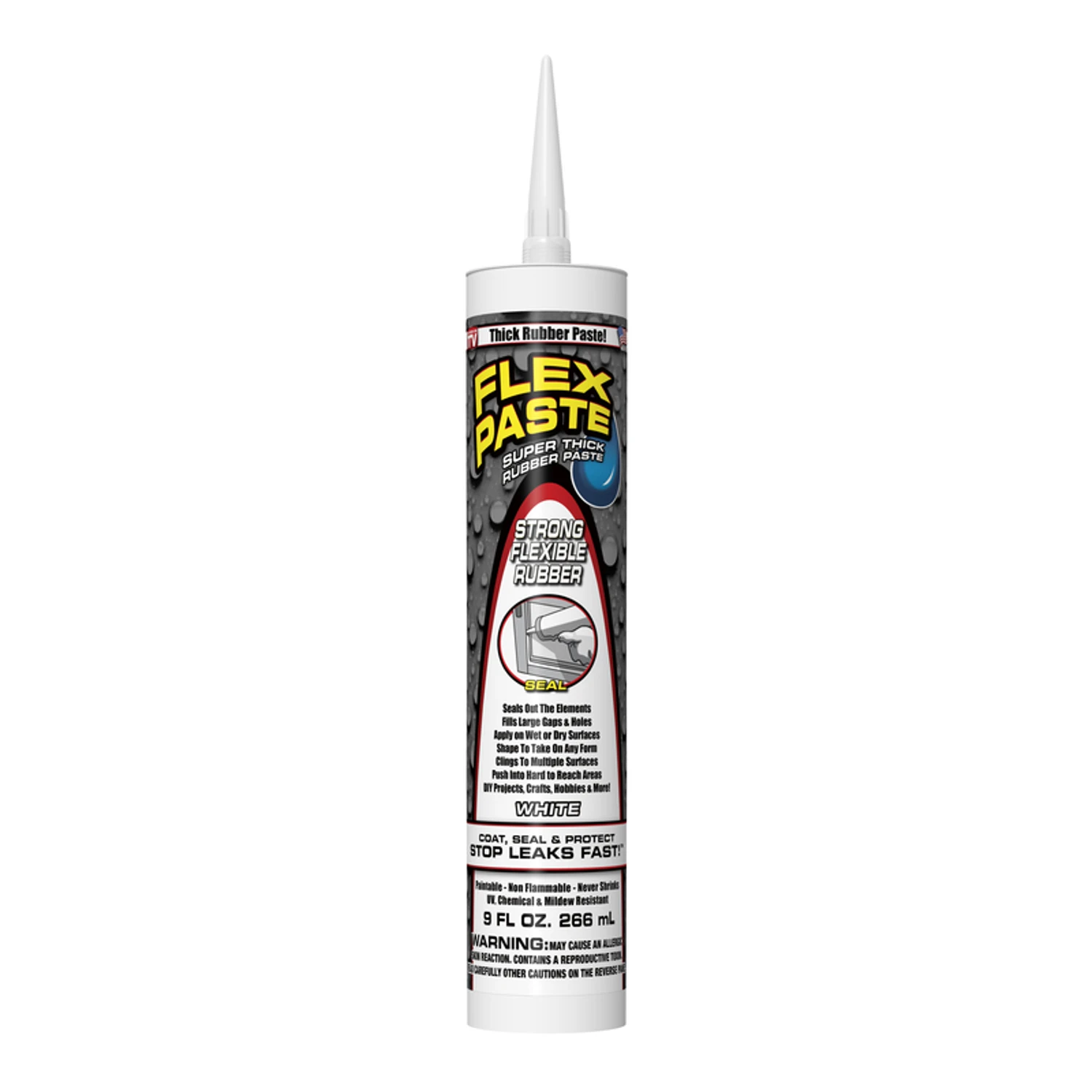 FLEX PASTE Super Thick Waterproof Rubberized Paste, White, 9-oz. Cartridge