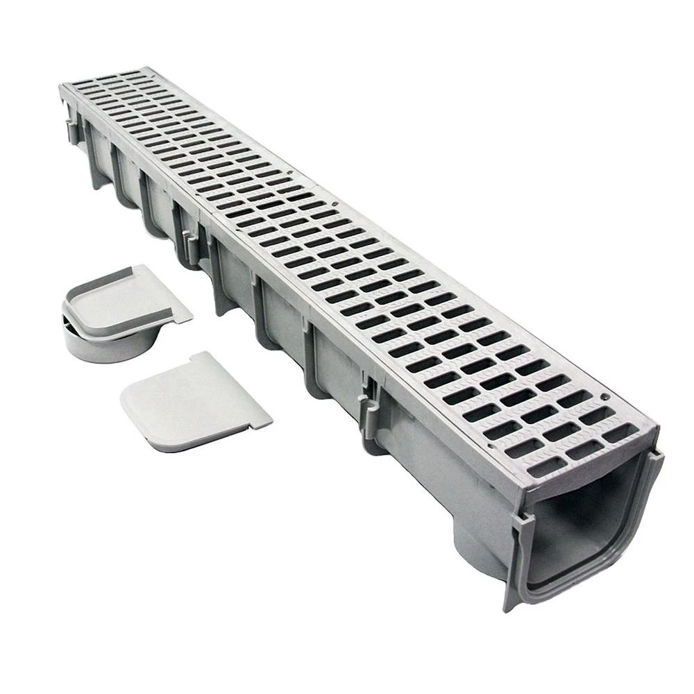 Pro Series Channel Drain, Gray, 5 In.